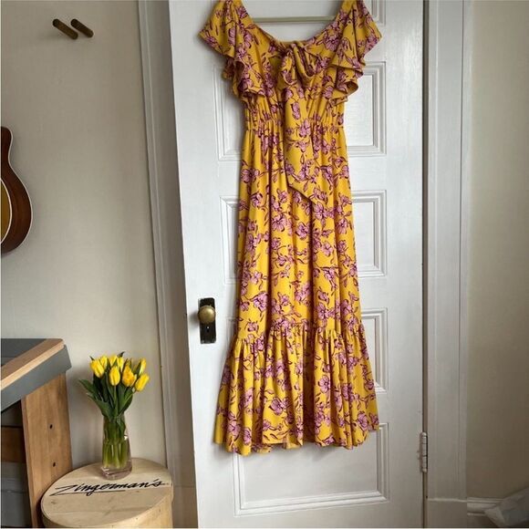 Sachin & Babi Yellow Flutter Sleeve Floral Print Maxi Dress Size 8 - Picture 4 of 10